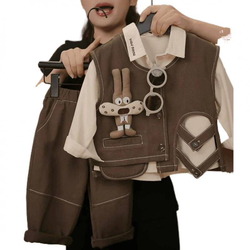 Детский костюм для мальчика осень 2025, весна-осень, новый, ретро стиль, жилет, длинный рукав, подкладка