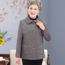 妈妈秋装外套新款老太太衣服中老年人奶奶春秋季长袖毛呢上衣