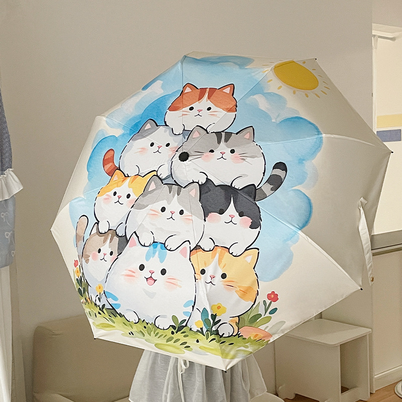 かわいい猫折り畳み傘日焼け止め紫外線防止傘女晴雨両用学生全自動日傘
