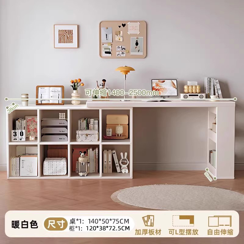 Escritorio de madera maciza, escritorio de estudio para el hogar para estudiantes, estantería, sala de estar integrada, mesa larga, banco de trabajo, escritorio retráctil para computadora