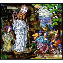 神父天使解救众生彩绘马赛克镶嵌玻璃背景艺术教堂彩色玻璃装饰画