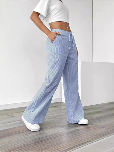 European and American foreign trade cross-border 2025 spring and summer new striped trousers, casual, versatile, street fashion, loose wide-leg women