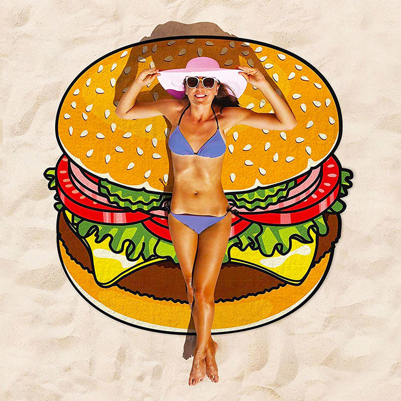 Cross-border flannel special-shaped pizza fruit skull edge sunscreen beach towel foreign trade microfiber bath towel