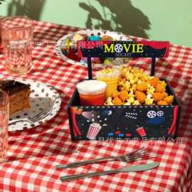 跨境木质零食收纳盒派对零食糖果饮料托盘电影之夜爆米花存储盒