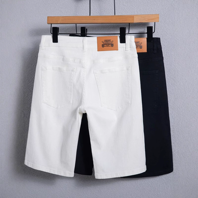 Белые мужские летние тонкие эластичные повседневные джинсовые шорты, свободные тонкие модные шорты средней длины в корейском стиле
