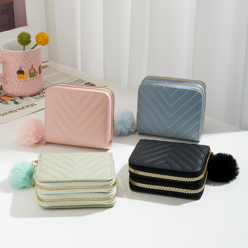 Cartera corta de doble cremallera 2025 bolsas bordadas en forma de V calientes bolsas de pelo bolsas simples bolsas de mano de doble capa cartera