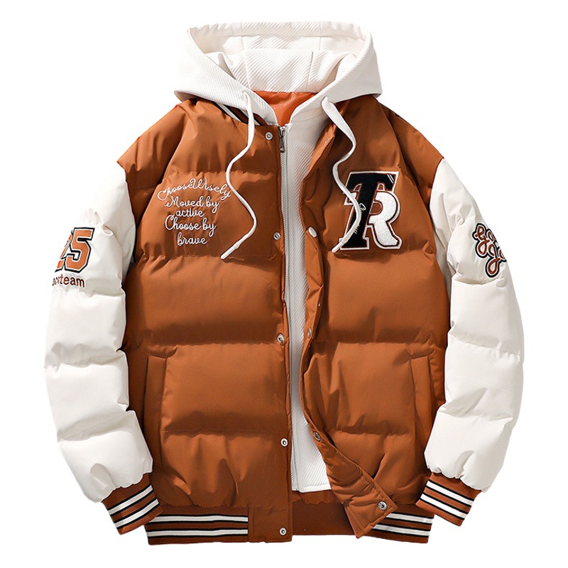 2023 abrigo de moda de invierno de los hombres de moda falso de dos piezas con capucha carta impresa pan abrigo pareja abrigo de algodón acolchado Chaqueta de algodón acolchado