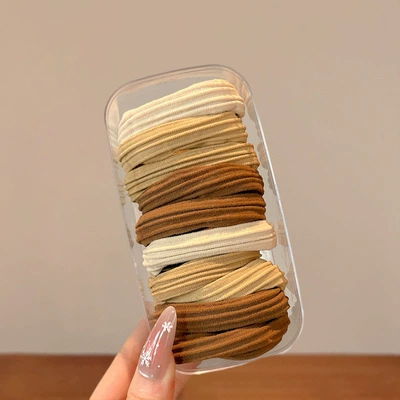 Saç üçün rezinlər | 2025 New Model, High-End Versatile - khaki-striped-model-in-a-box-of-10-pieces-new-color-launched-available-for-adults-and-children