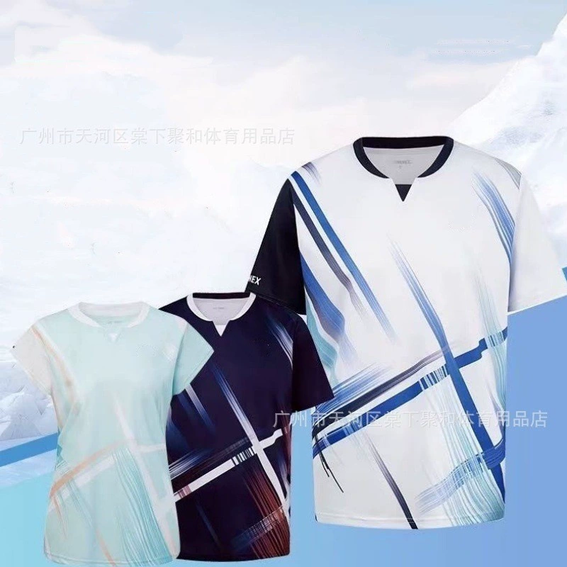 25 новых униформ для бадминтона YY для мужчин и женщин, униформа для настольного тенниса с короткими рукавами, дышащая спортивная одежда, детские быстросохнущие команды для соревнований.