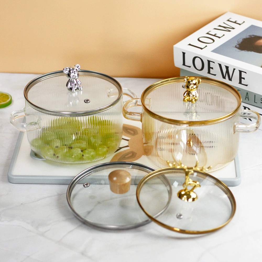 Медведь в полоску стеклянный горшок суп толстый двухушевой прозрачный стеклянный горшок для молока миска с лапшой высокого цвета горячий горшок не липкий