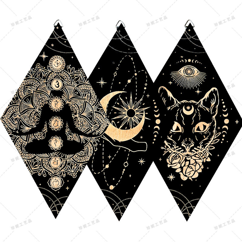Village Bohemian Wall Decoration Sun Moon Yoga Wall Decoration Diamond Wood Eye Logo Triangle Pendulum Board