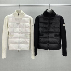 高品原标蒙家徽章刺绣LOGO针织袖拼接90白鸭绒轻薄立领羽绒服女装