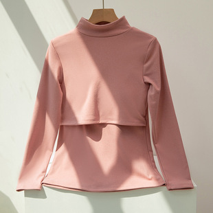 Autumn and winter double-sided sanding warm high collar lift base tide mother breast-feeding non-wearing bra confinement clothing home clothing top