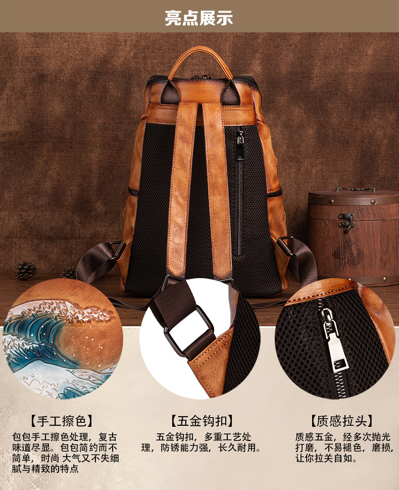 Ba lô nữ phong cách Hàn Quốc dung tích lớn màu retro phai — Màu nâu cổ điển, Màu đen cổ điển, Cà phê cổ điển chi tiết 4