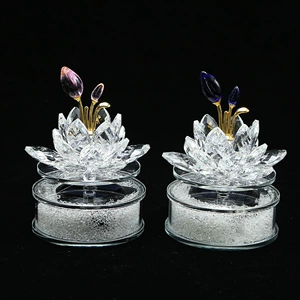 Cross-Border Crystal Glass Lotus Flower Ornaments Transparent Square Glass Vase Home Decoration Store Counter Car Interior Decoration