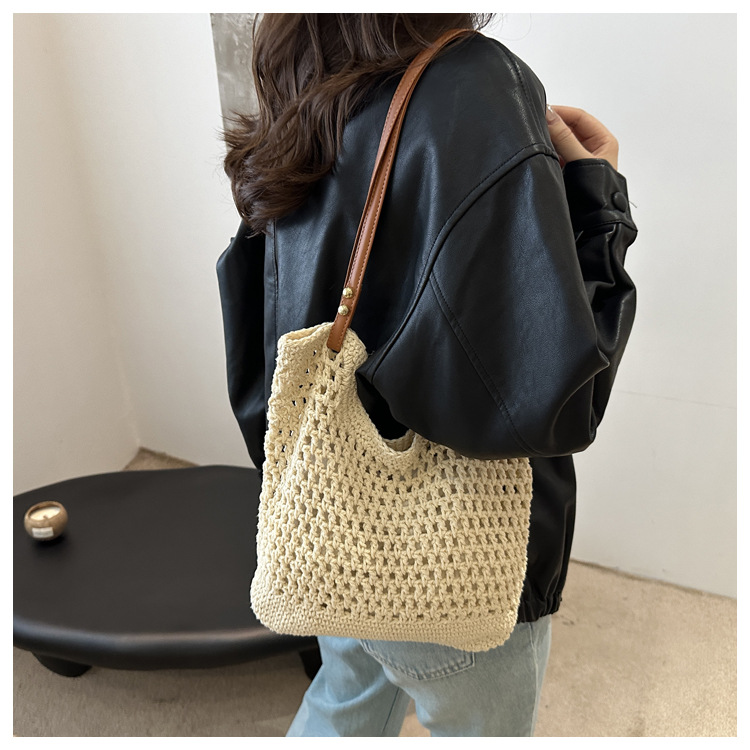 Artistic and retro hand-woven bags, casual cotton thread single-shoulder bags, tote bags, woolen bags, shopping bags for women undefined