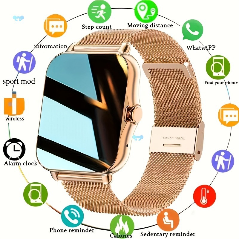 Smartwatch mit Herzfrequenzmessung, Sauerstoffsättigungsmessung, Fitness-Tracker, Schrittzähler, Distanzmessung, Anruferinnerung und vielem mehr. Kompatibel mit Android und iOS._voghion.com