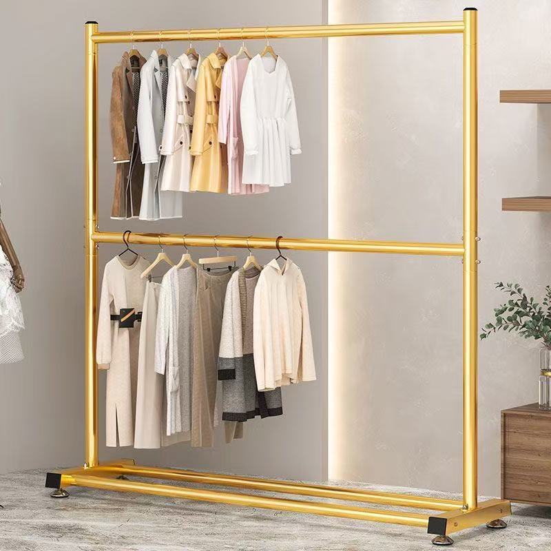 Double Layer Coat Rack Floor Bedroom Hanger Household Hanger Balcony Single Rod Drying Rack Simple Shelf