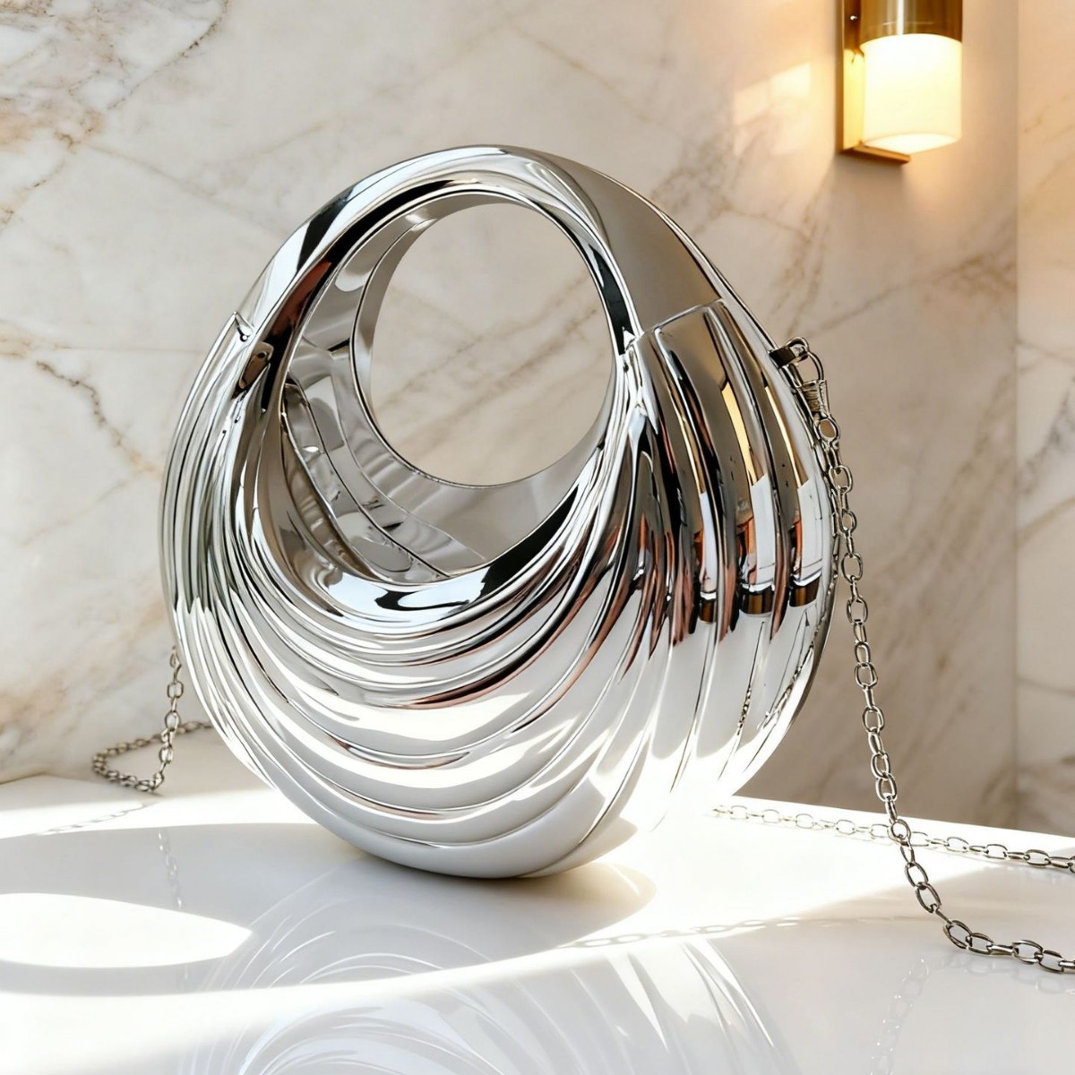 Bolsa de cena acrílica de lujo de damas transfronterizas de moda europea y americana cadena de personalidad vórtice textura brillante mano ropa de noche