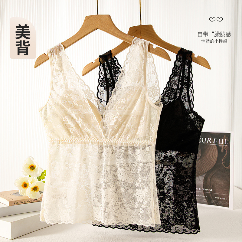 Sexy Lace Camisole Plus Fat Summer Thin Style with Breast Pad All-In-One Beautiful Back Slimming Look Sleeveless Top Sexy Lace Camisole Plus Fat Summer Thin Style with Breast Pad All-In-One Beautiful Back Slimming Look Sleeveless Top