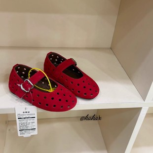 Girls Mary Jane Shoes 2025 Summer New Children's Genuine Leather Hollow Sandals Thin Sole Shallow Mouth Single Shoes Little Red Shoes