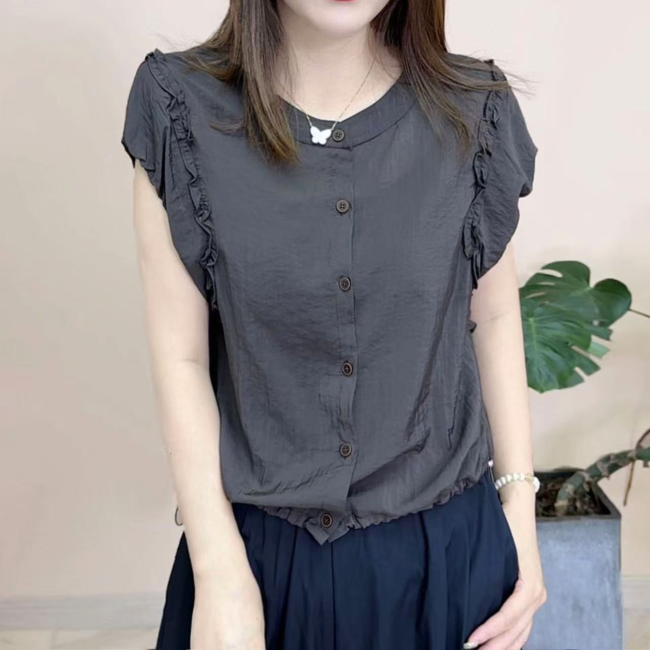 여름용 인기 반팔 티셔츠, 여성 패션, 다재다능하고 루즈한 슬리밍 탑, 솔리드 컬러 캐주얼 셔츠