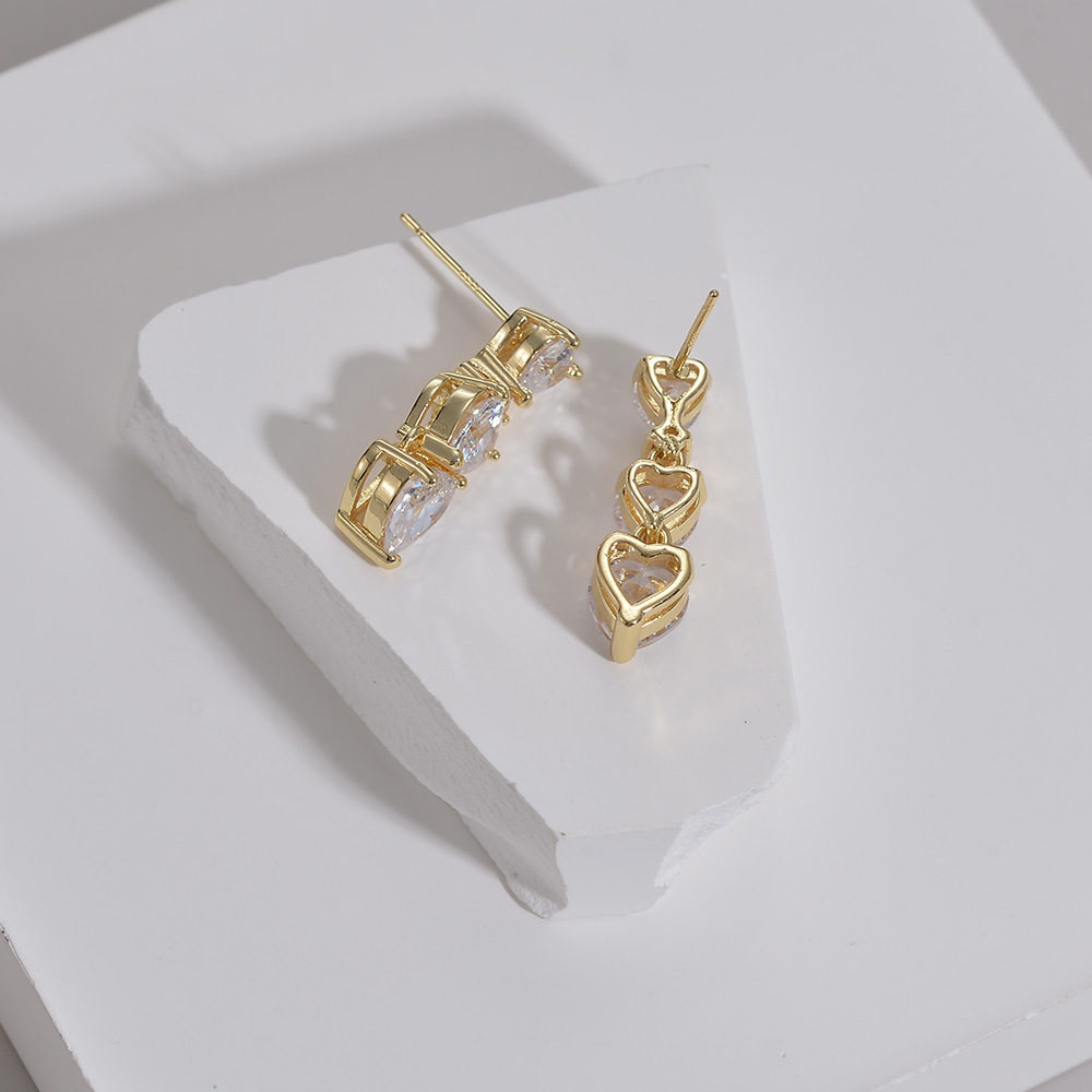 Fashion Heart Shape Copper Inlay Zircon Drop Earrings 1 Pair