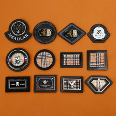 Grid PU hardware leather tag leather waist tag jeans leather tag leather tag accessory hardware leather tag logo heat transfer label