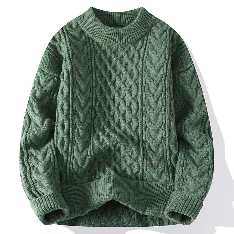 Suéter de cuello redondo de color sólido para hombres texturas de torsión en la camisa de base de invierno y otoño caliente comercio exterior al por mayor transfronterizo image 16