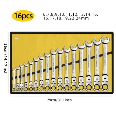 Mühərrik tənzimləmə alətləri | set with swivel head, 72-tooth - 16pcs-yellow-cloth-bags