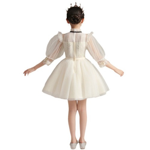 Child's Fairy Princess Dress, White Wedding Guest Dress with Fairy Lights, Child Performer Dress, Little Girl's Short Sleeve Performance Dress