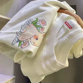 100%纯棉可爱兔子印花短袖t恤女春夏宽松chic港味半袖学生上衣服