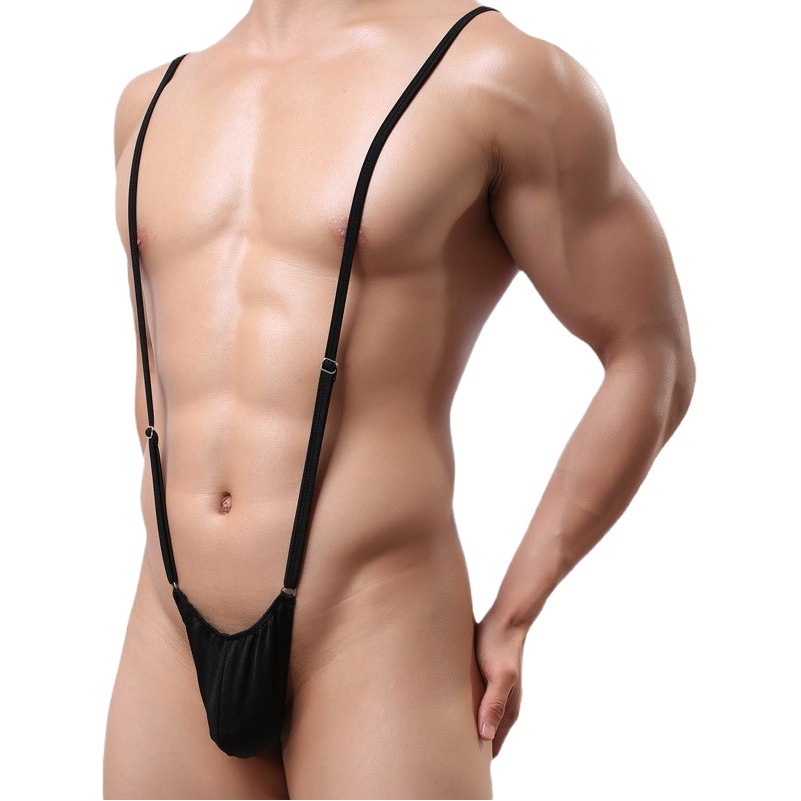 Sexy Lingerie Sexy Suspender Style Adjustable One-Piece Thong T-Pants U Convex Bag Design Men's One-Piece