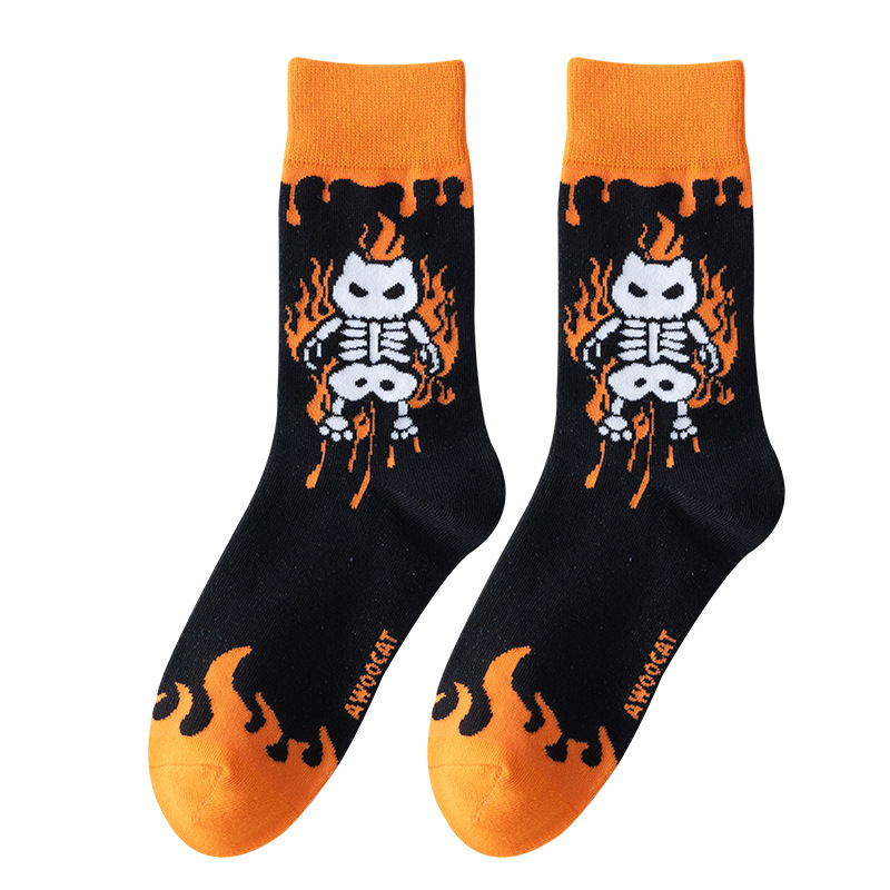 2025d Women's Long Street Style Mid-Calf Halloween Skull Ghost Cartoon Socks Factory_voghion.com