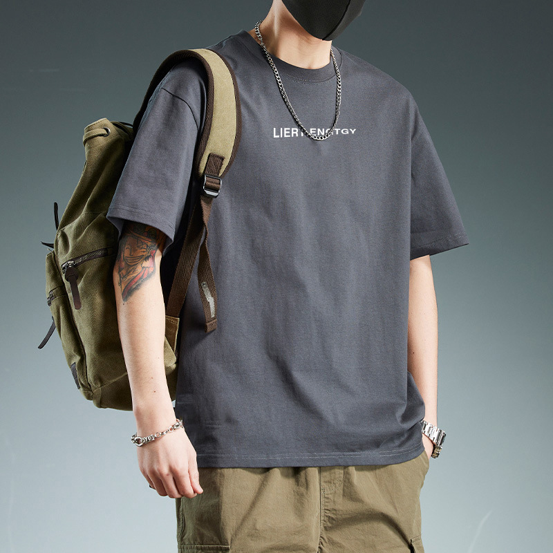 厚手の新しい夏のルーズコットン半袖Tシャツトレンディなブランドボーイズニッチデザイン快適なプリントTシャツ夏|undefined