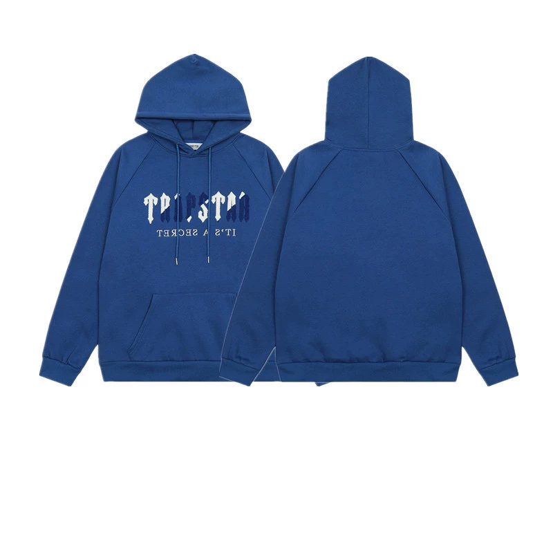 Европейский и американский модный бренд Trapstar сине-белая вышивка полотенец для мужчин и женщин пар Свободный Повседневный синий свитер с капюшоном