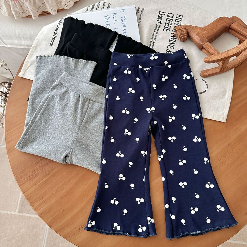 Girls' Pants Spring and Autumn Toddler Flared Leggings Baby Cropped Pants Leggings Children's Autumn High Elasticity Trendy