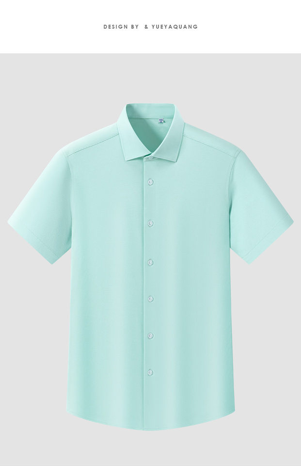 Áo sơ mi nam tay ngắn dệt kim co giãn bốn chiều màu trơn pha cotton kháng khuẩn chống tia UV — Áo cộc tay màu vàng non 018, Áo tay ngắn màu nâu 013, Áo tay ngắn màu xanh navy 008, Áo tay ngắn màu xanh ngọc 005 chi tiết 25