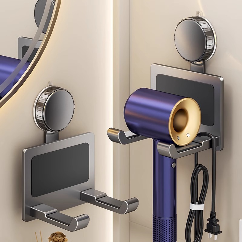 Suction Cup Hair Dryer Storage Rack Bathroom Wall-Mounted Hair Dryer Holder Bathroom Cord-Winding Hair Dryer Home Storage Artifact
