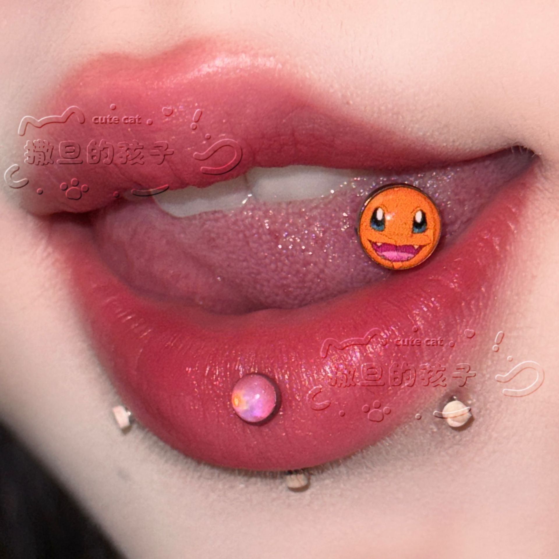 Satan's Child Pokemon Charmander Tongue Nail Drinkable Cute Piercing Jewelry New 2025 Summer 316L Surgical Steel detail image 2