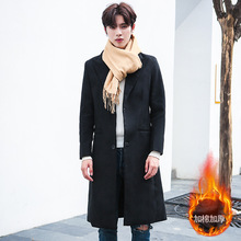 外贸跨境男款加棉加厚风衣2025冬装潮男长款毛呢风衣修身呢外套