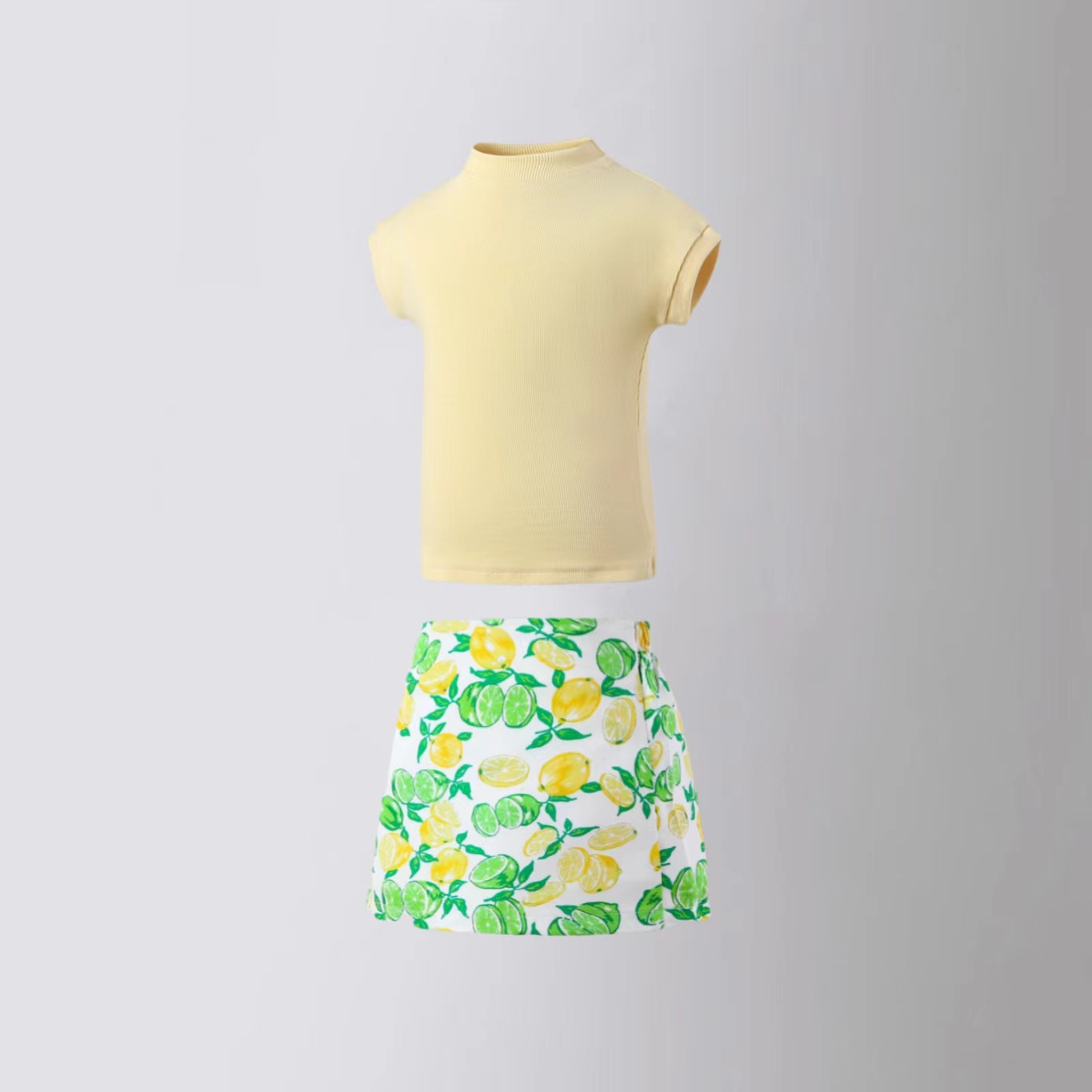 女童美式復古檸檬印花小清新半身裙2024年夏季新款包臀短裙A字裙