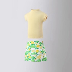 女童美式復古檸檬印花小清新半身裙2024年夏季新款包臀短裙A字裙