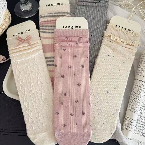 New straight board socks spring and summer pink Korean version jk…