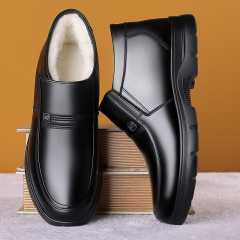 冬季雪地棉鞋男士保暖加絨男鞋真皮毛一體中老年爸爸東北高幫皮鞋