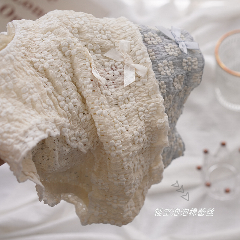 METWO英国梨花泡泡裤纯棉底裆中低腰云朵性感蕾丝少女三角内裤|ru