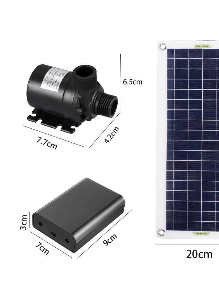 单晶太阳能板50W带800hl水泵加电池盒双DC线连接抽水免布线太阳能
