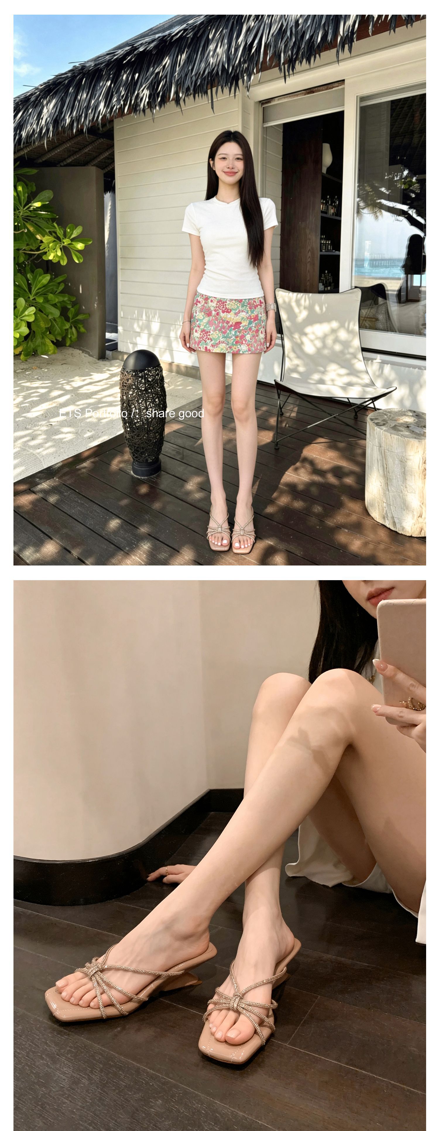 Sandal cao gót nữ mũi vuông quai ngang đính đá pha lê gót xuồng 9 cm — màu đen, màu trắng ngà, màu nude chi tiết 19