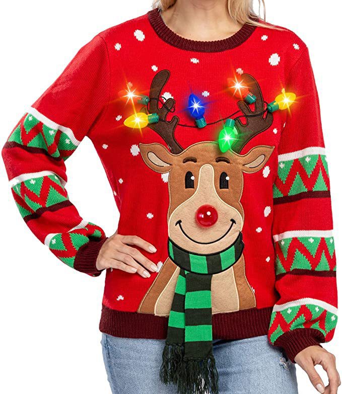 2022 Cross-border Explosions Christmas Elk Knitted Sweater Novel Christmas Atmosphere Sweater with LED Lamp Factory