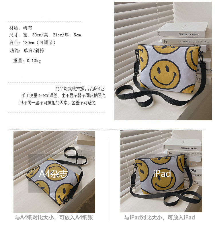 Wholesale Large Capacity Smiley Face Pattern Shoulder Canvas Bag Nihaojewelry display picture 23